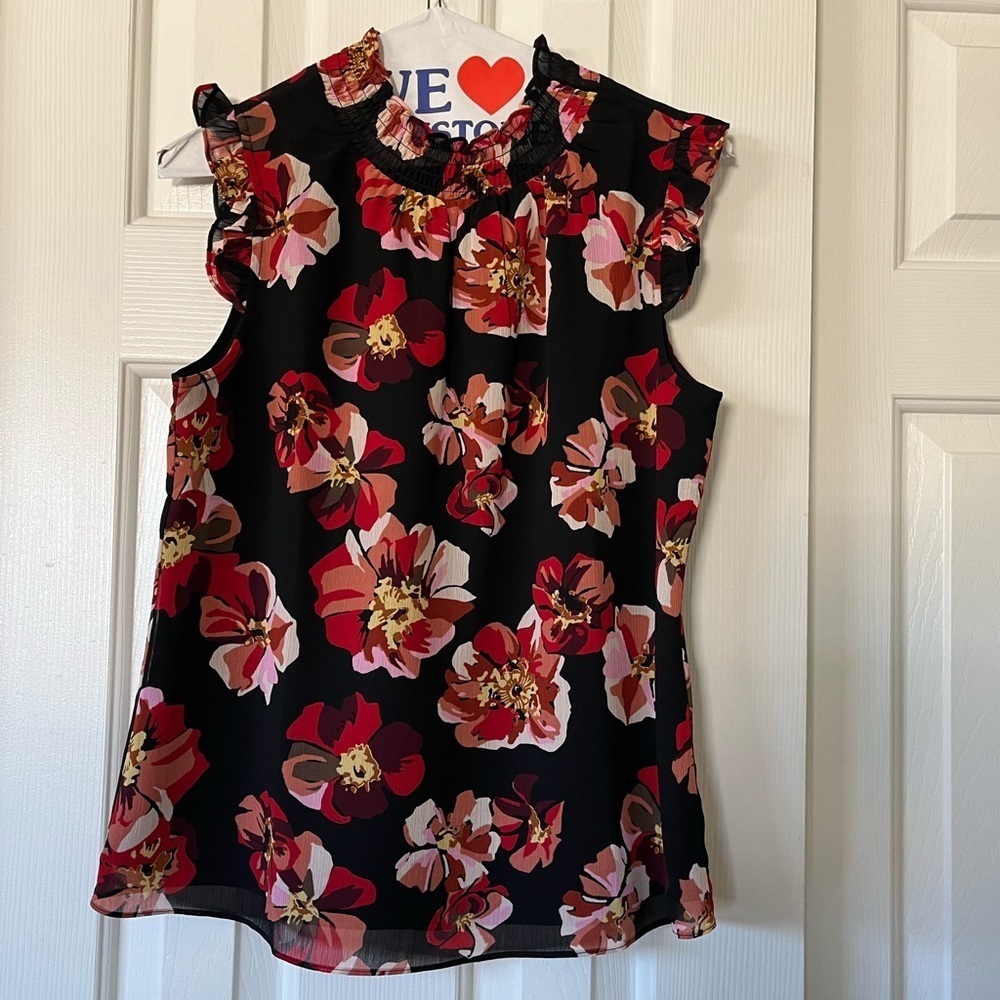 J. Crew XS ruffle neck and flutter sleeve top - Picture 3 of 10